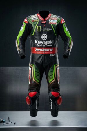 Kawasaki Racing Inspired One Piece Leather Motorcycle Suit – CE Armored Track & Street Riding Suit