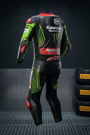 Kawasaki Racing Inspired One Piece Leather Motorcycle Suit – CE Armored Track & Street Riding Suit