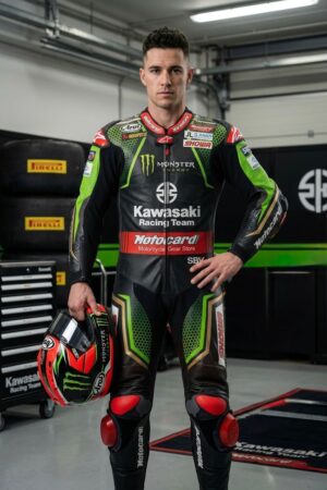 Kawasaki Racing Inspired One Piece Leather Motorcycle Suit – CE Armored Track & Street Riding Suit