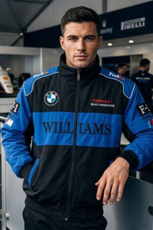 Williams BMW F1 Racing Jacket – Blue & Black Motorsport Bomber Jacket