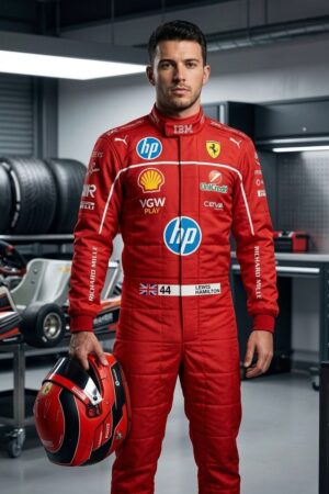 Lewis Hamilton Ferrari F1 Racing Kart Suit – Red Edition | Custom Go Kart Racing Suit